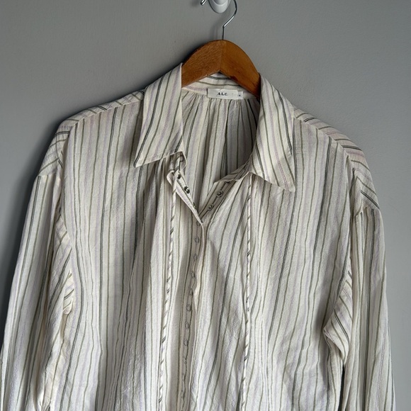 A.L.C. Carissa Striped Snap-Front Top in ivory - Picture 6 of 14